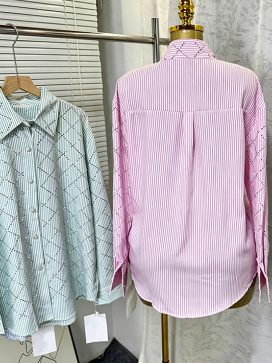 Joskaa Plaid Stripe Rhinestone Long Sleeve Top - top image 2