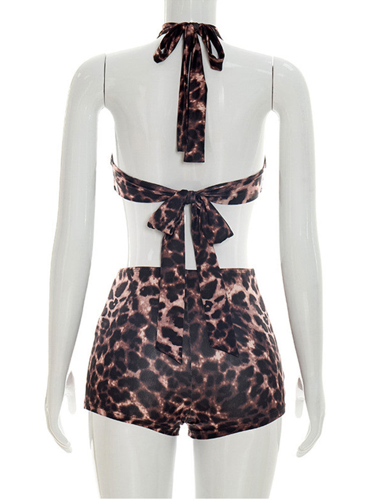 Joskaa Leopard Print Backless Crop Two Piece Set - two piece set image 4