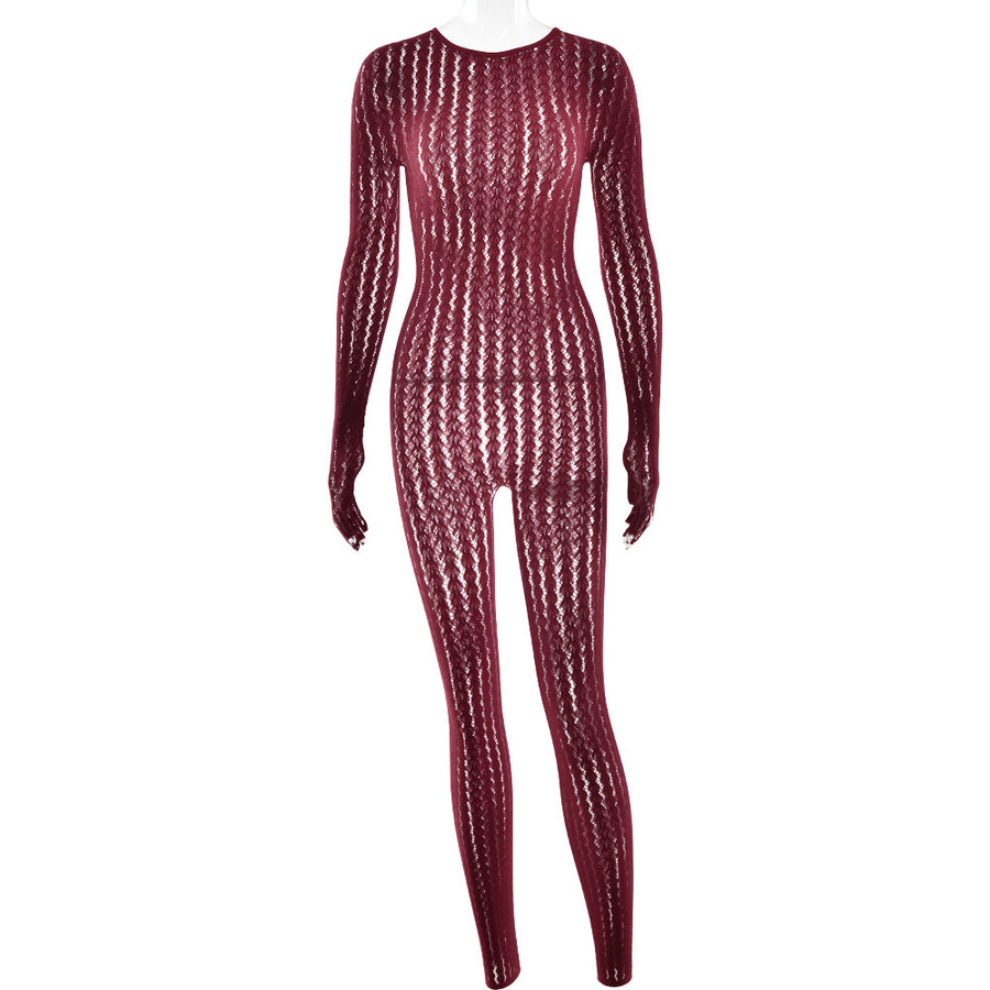 Joskaa Stripe Ribbed Knit Long Sleeve Bodycon Jumpsuit - jumpsuit image 8