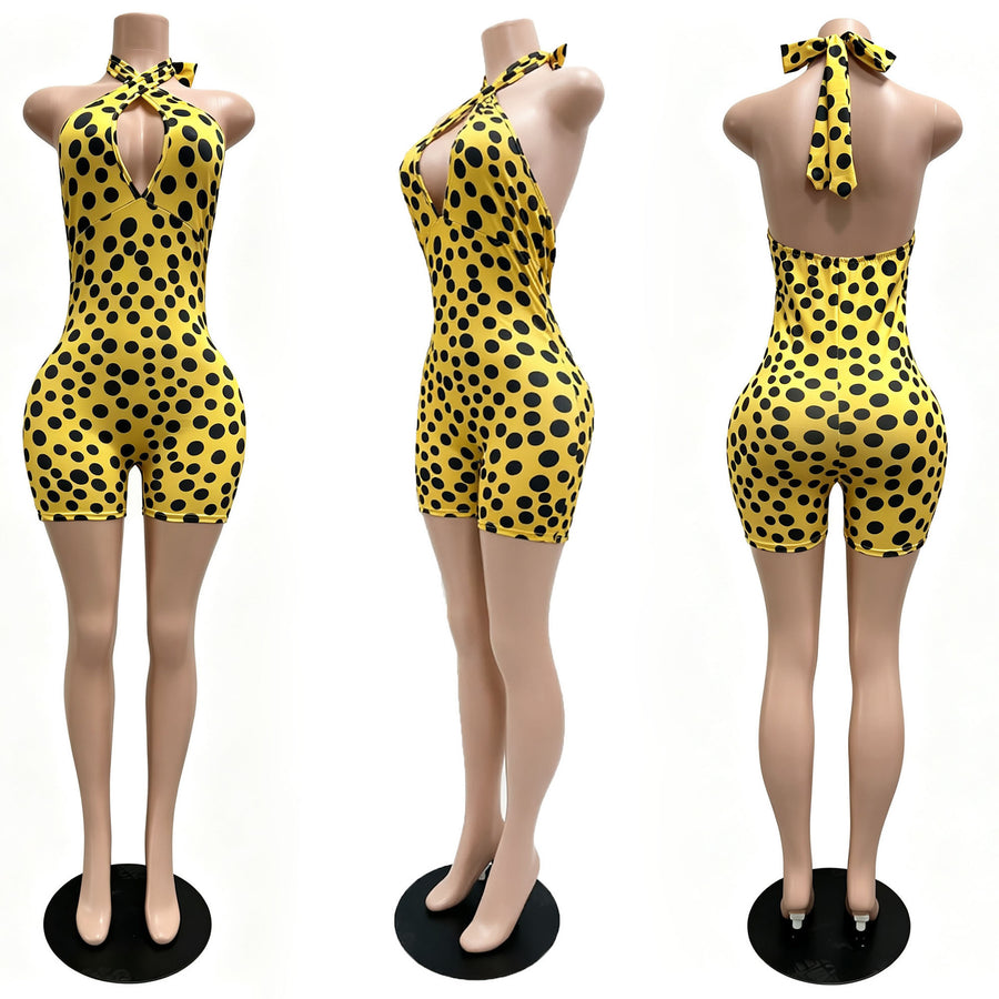 Joskaa Polka Dot Lace Backless Halter Romper - romper image 8