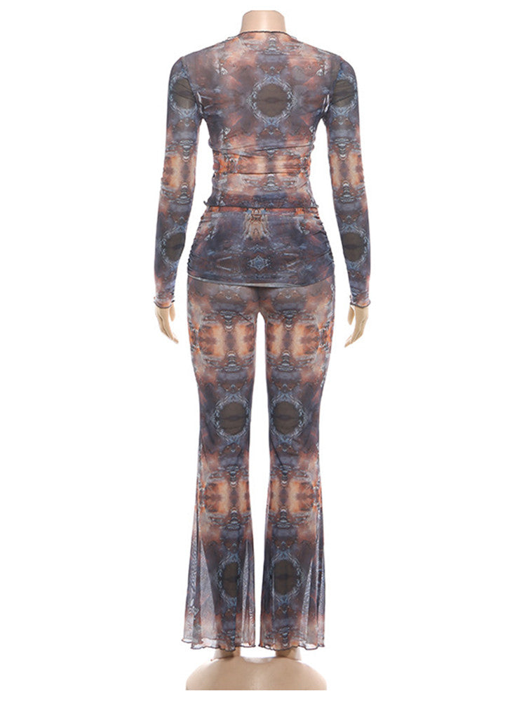 Joskaa Mesh Long Sleeve Flare Two Piece Set - two piece set image 4