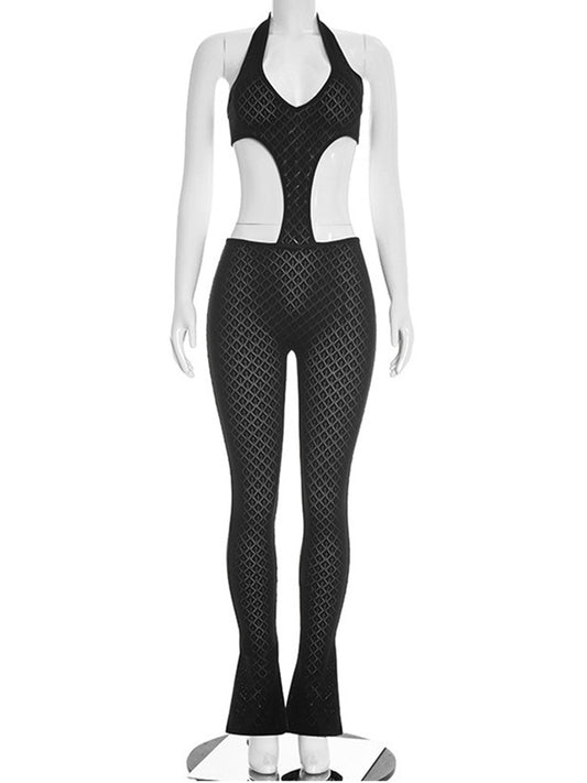 Joskaa Mesh Ribbed Knit Backless Halter Romper - romper image 2