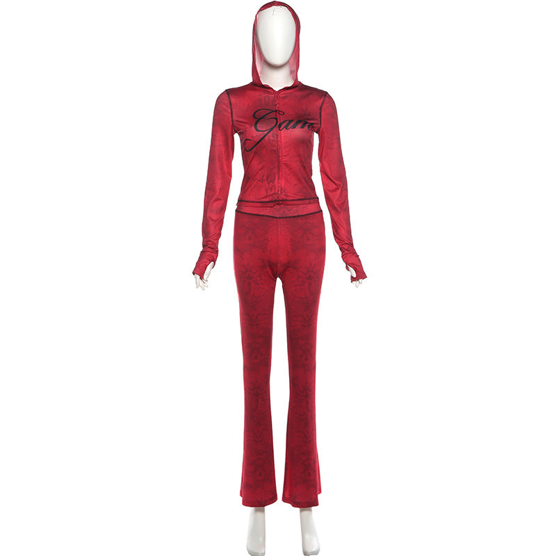 Joskaa Snake Print Zip Up Long Sleeve Crop Two Piece Set - two piece set image 6