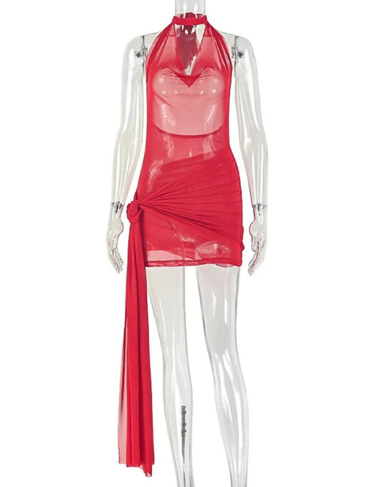 Joskaa Mesh Ruched Backless Halter Mini Dress - mini dress image 2