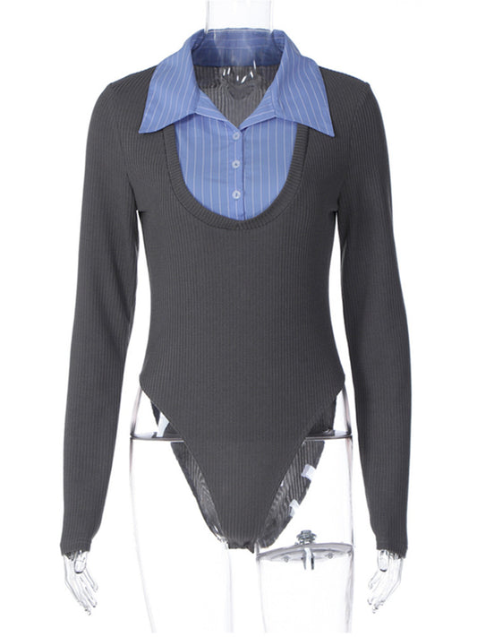 Joskaa Long Sleeve Bodysuit Bodysuits Shirt Collar - bodysuit image 2