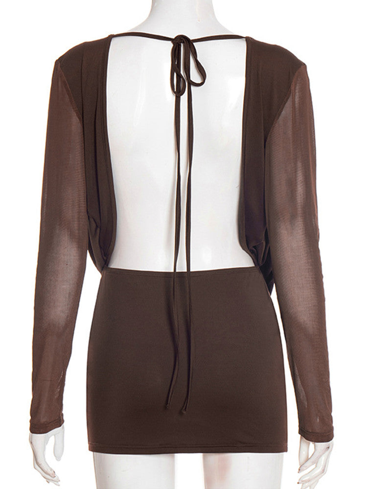Joskaa Mesh Backless Long Sleeve Bodycon Mini Dress - mini dress image 4