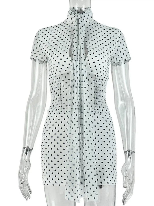 Joskaa Polka Dot Short Sleeve Crop Mini Two Piece Set - two piece set image 2