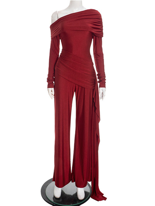 Joskaa Ruched Long Sleeve Bodycon Wide Leg Romper - romper image 2