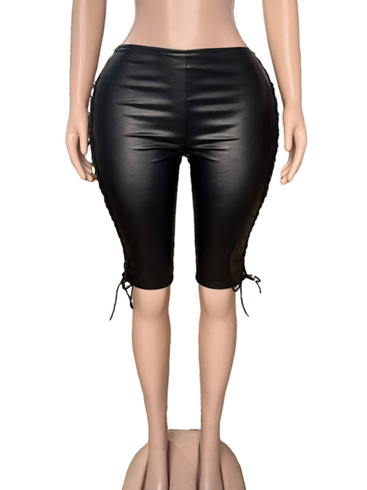 Joskaa Faux Leather Bodycon Pants Side Hollow Bandage - pants image 2