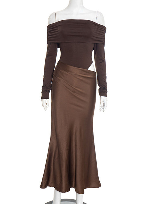 Joskaa Satin Long Sleeve Bodycon Maxi Dress - maxi dress image 2