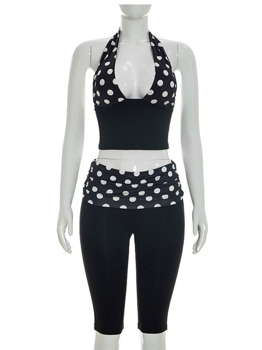 Joskaa Polka Dot Backless Halter Crop Two Piece Set - two piece set image 2