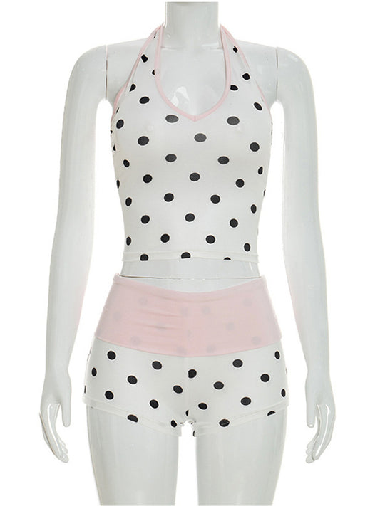 Joskaa Polka Dot Lace Backless Halter Two Piece Set - two piece set image 2