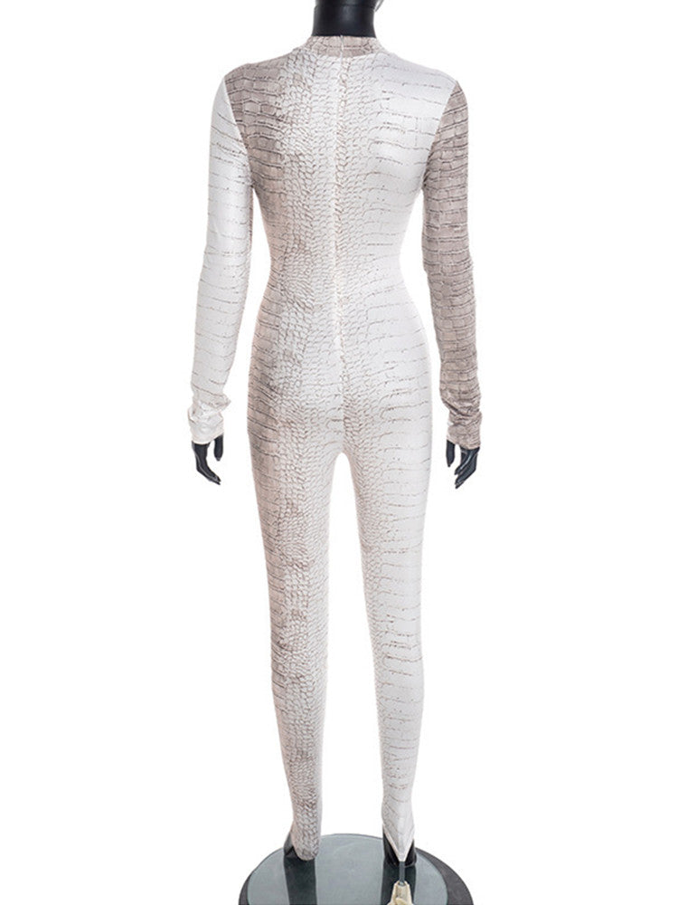 Joskaa Snake Print Zip Up Long Sleeve Bodycon Romper - romper image 4