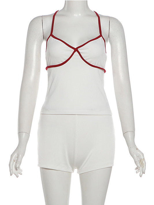 Joskaa Ribbed Knit Two Piece Set Contrast Color V-neck - two piece set image 2