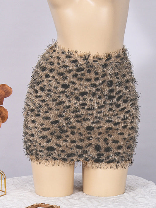 Joskaa Leopard Print Mini Skirt Fall Tassel Elastic - skirt image 2