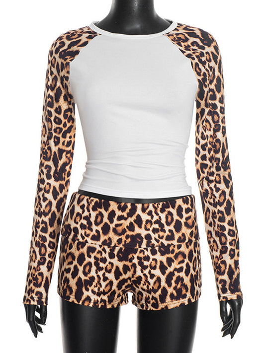 Joskaa Leopard Print Long Sleeve Crop Two Piece Set - two piece set image 2