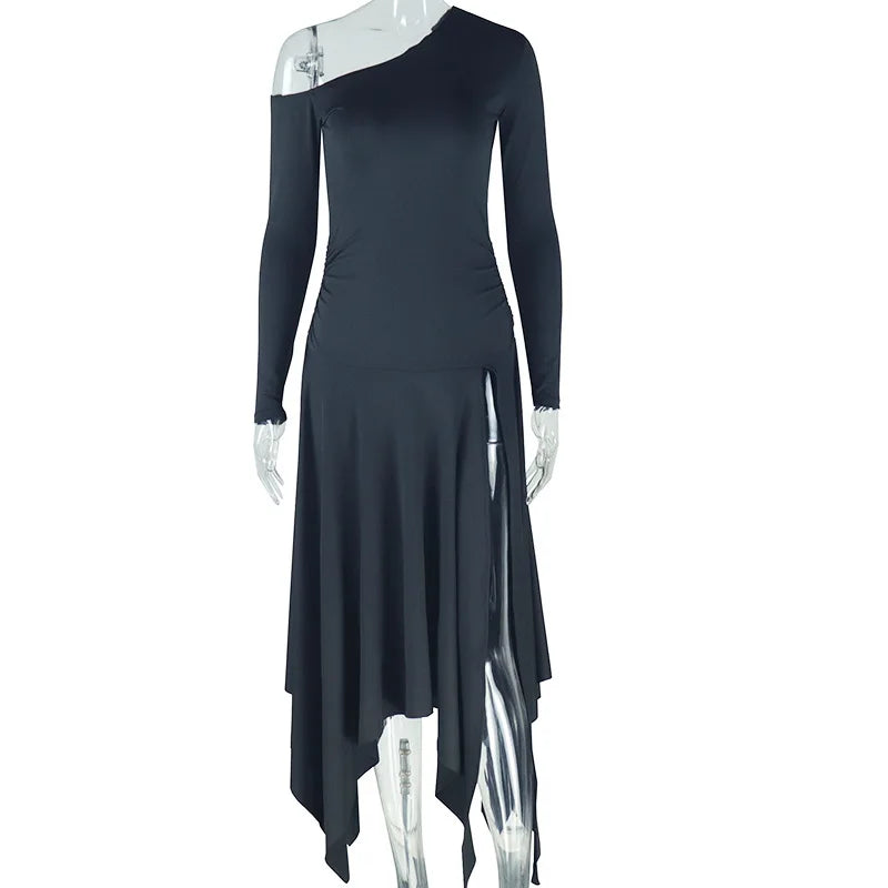 Women's One Shoulder Long Sleeve Elegant Oblique Dress