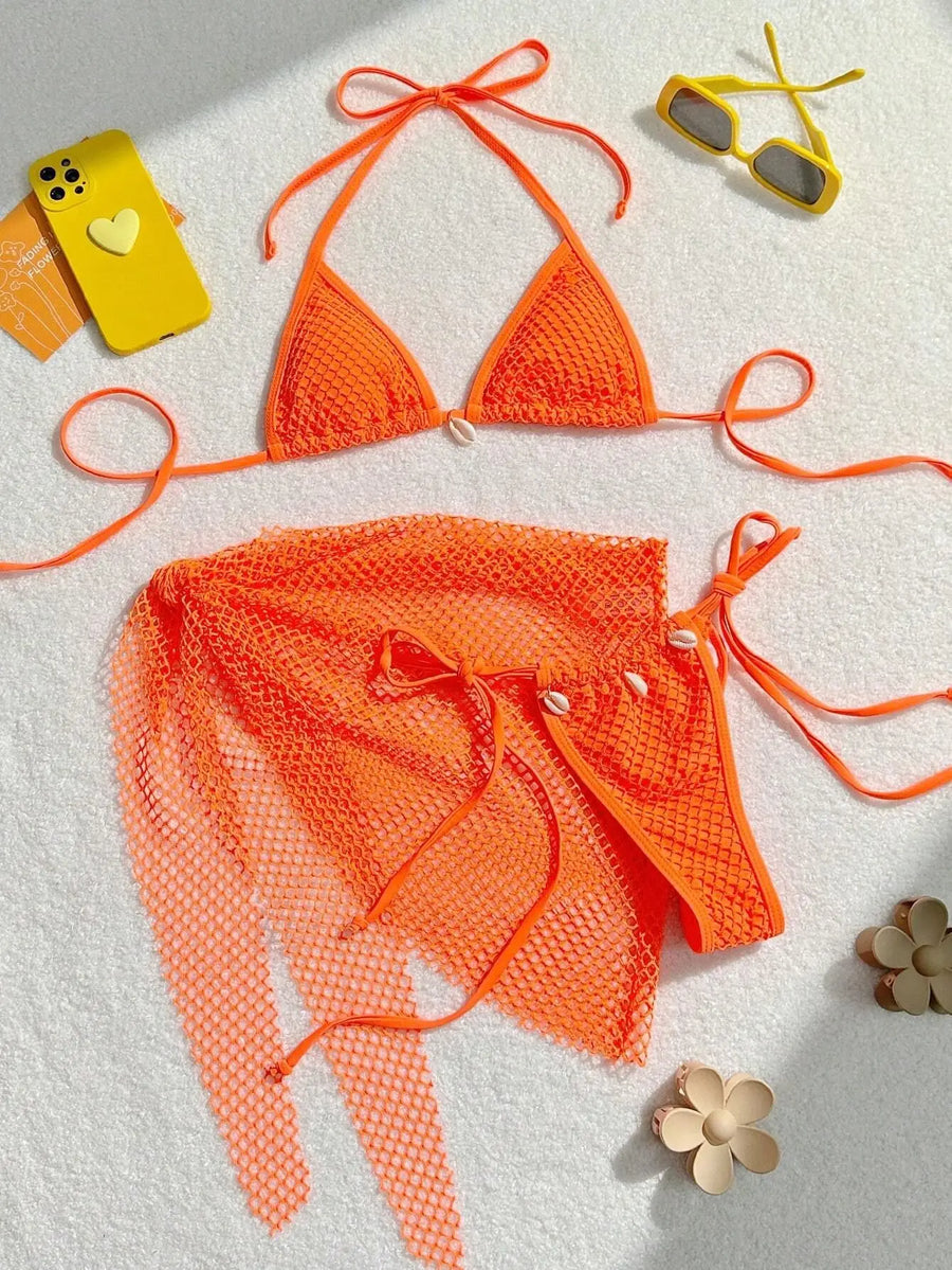 Joskaa Lace Halter Mini Swimwear Piece Bikinis Lace-up - swimwear image 11