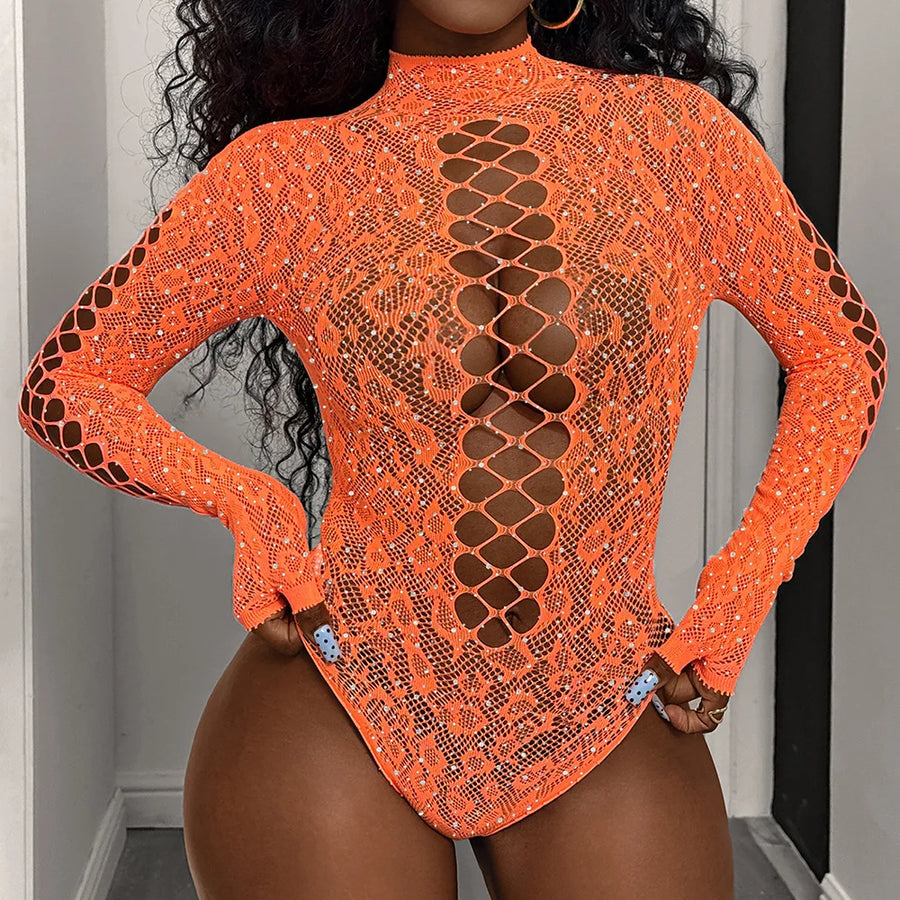 Joskaa Rhinestone Mesh Long Sleeve Bodysuit - bodysuit image 12
