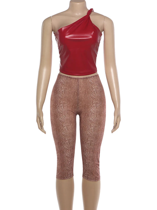 Joskaa Faux Leather Crop Two Piece Set - two piece set image 2