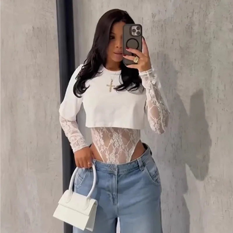 Women's Lace Long Sleeve Short Sleeve Two Piece Set