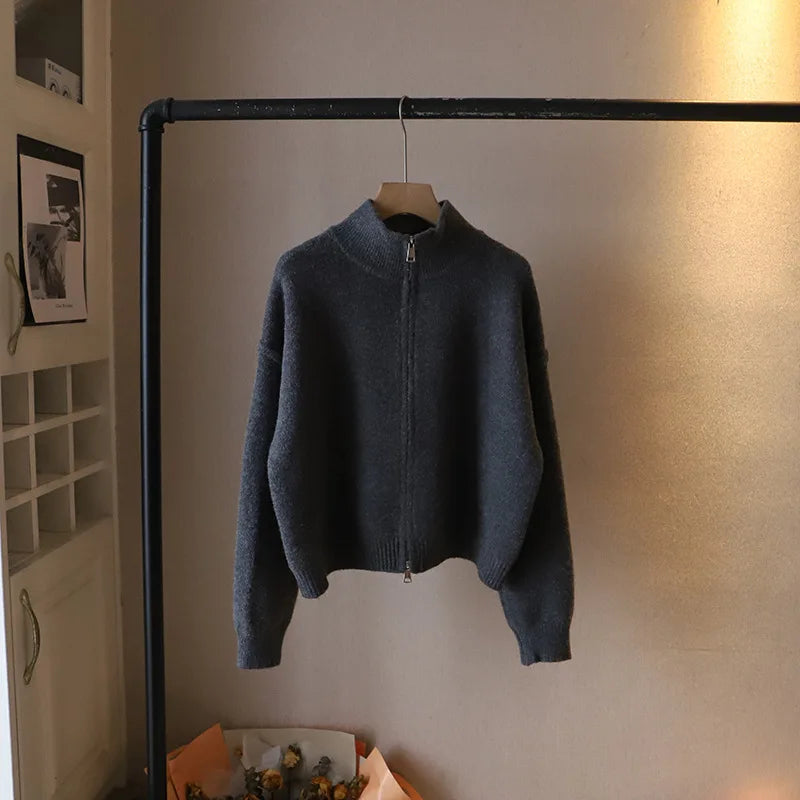 Women's Knit Ribbed Zip Oversized Jacket