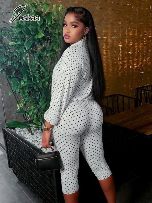Women's Polka Dot Long Sleeve High Waist Two Piece Set Hipster - Detail View 1