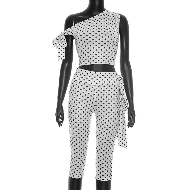 Women's Polka Dot One Shoulder High Waist Two Piece Set - Additional View 8