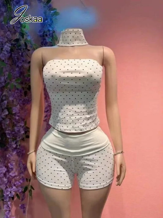 Women's Polka Dot Strapless High Waist Two Piece Set - Front View