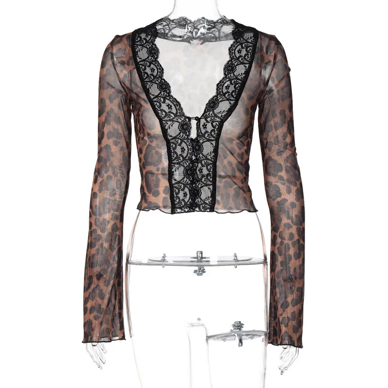 Women's Floral Print Mesh Long Sleeve Top