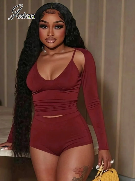 Wholesale Women's Long Sleeve Crop Two Piece Set Pink – Front View