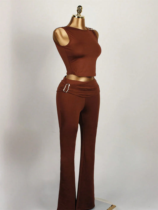 Joskaa Ruched Crop Flare Two Piece Set - two piece set image 2