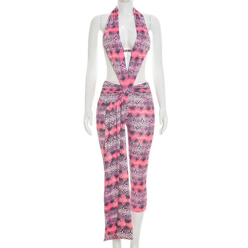 Women's Backless Cutout Halter Sleeveless Romper