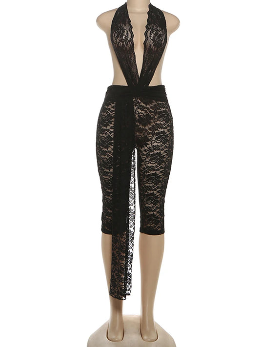 Joskaa Lace Backless Halter Bodycon Romper - romper image 2