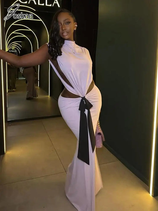 Women's Backless Cutout Sleeveless Maxi Dress Purple – Front View
