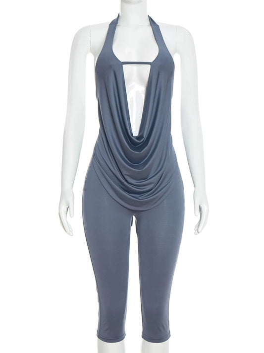 Joskaa Backless Halter Crop Two Piece Set - two piece set image 2