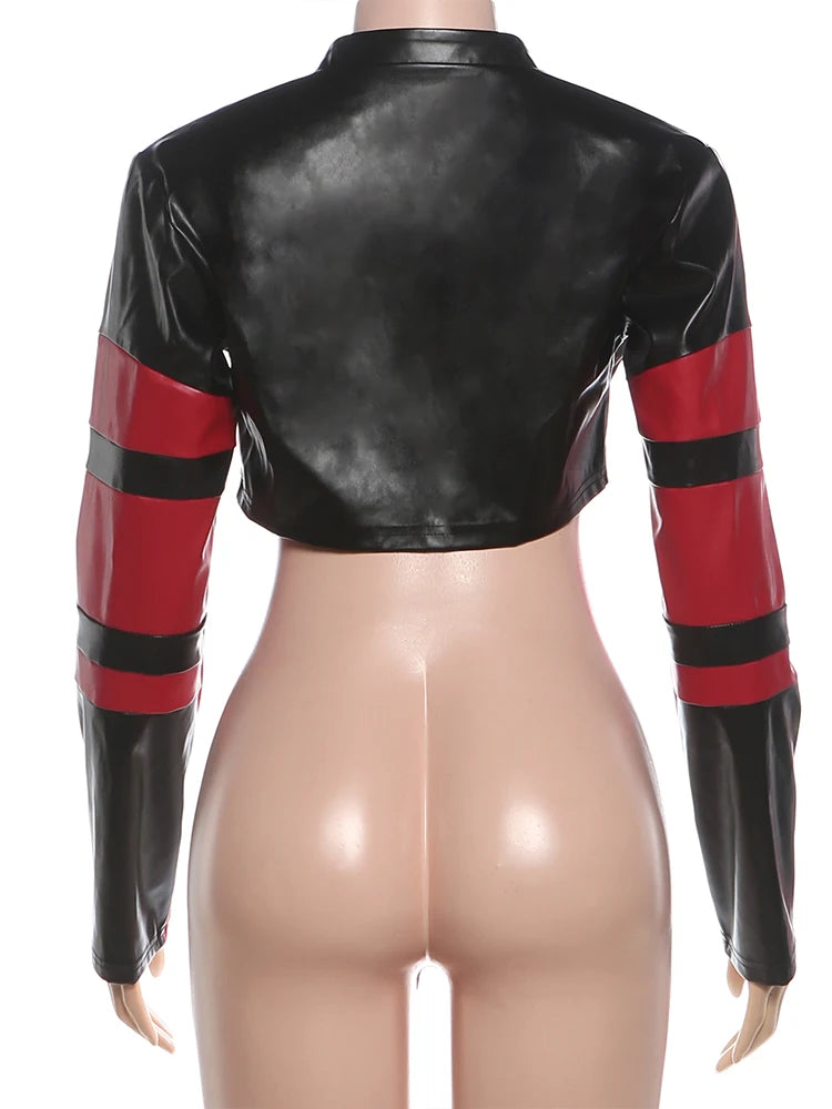 Joskaa Faux Leather Zip Up Long Sleeve Crop Jacket - jacket image 4