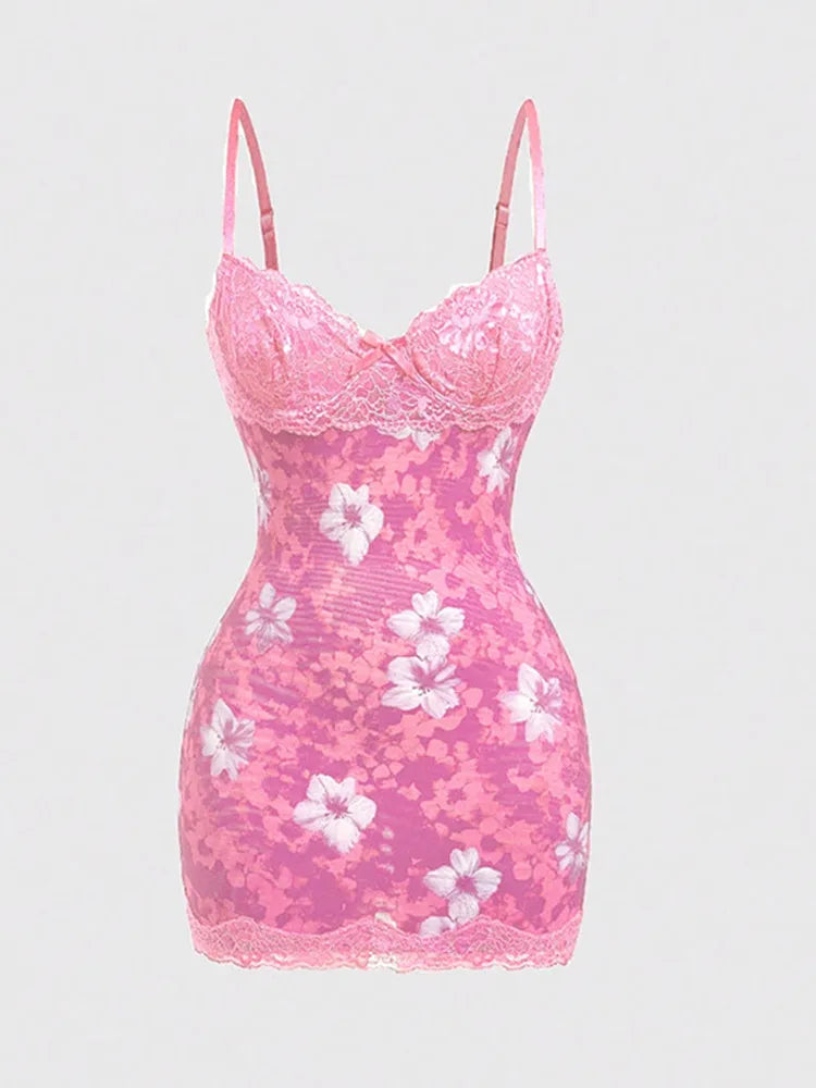 Joskaa Floral Print Lace Backless Bodycon Mini Dress - mini dress image 10