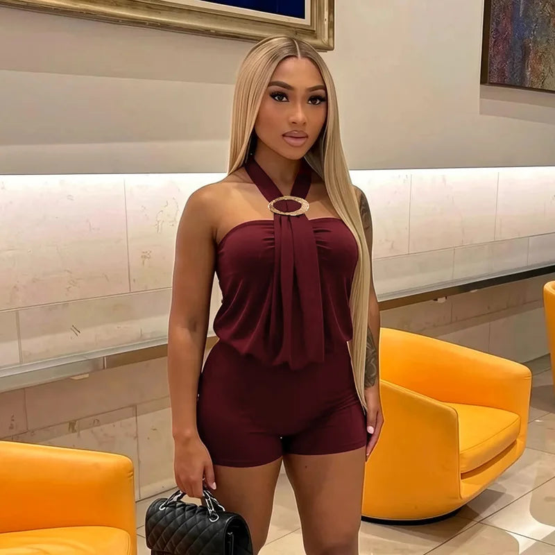 Women's Backless Halter Sleeveless Romper
