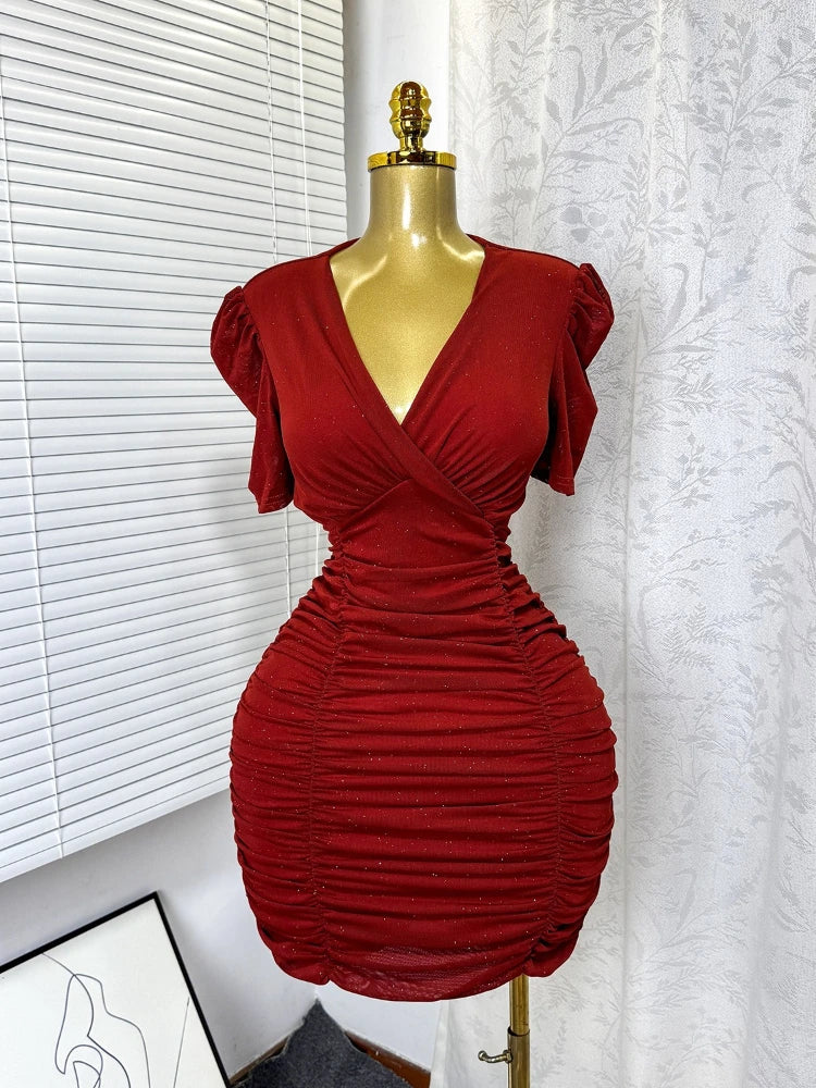 Women's Sequin Ruched V-neck Bodycon Mini Dress - Additional View 8