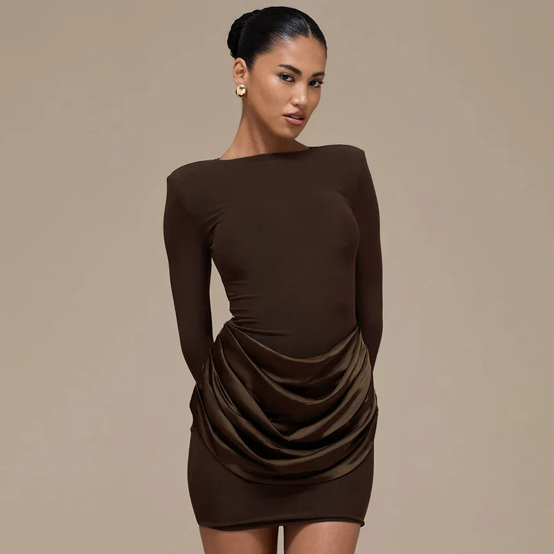 Women's Ruched Long Sleeve Bodycon Mini Dress