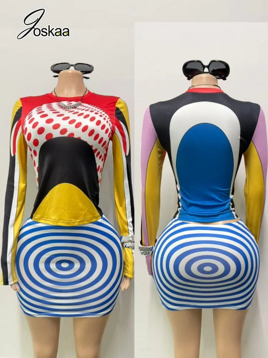 Women's Polka Dot Striped Swirl Print Long Sleeve Two Piece Set - Detail View 1