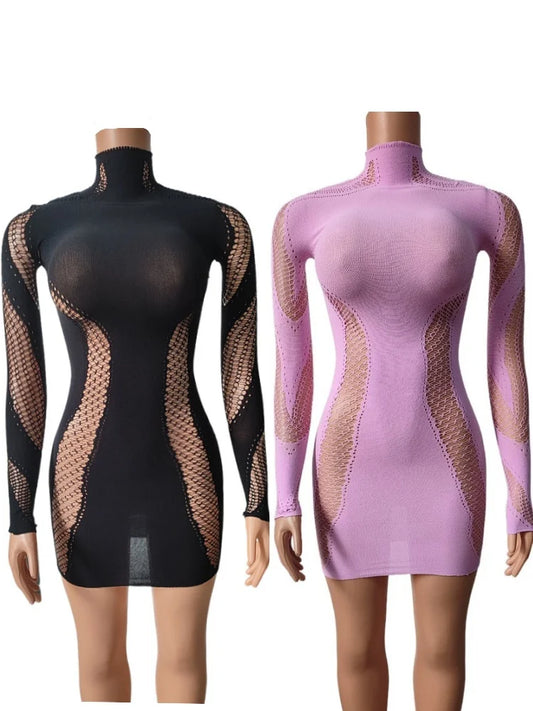 Joskaa Ribbed Knit Long Sleeve Bodycon Mini Dress - mini dress image 2