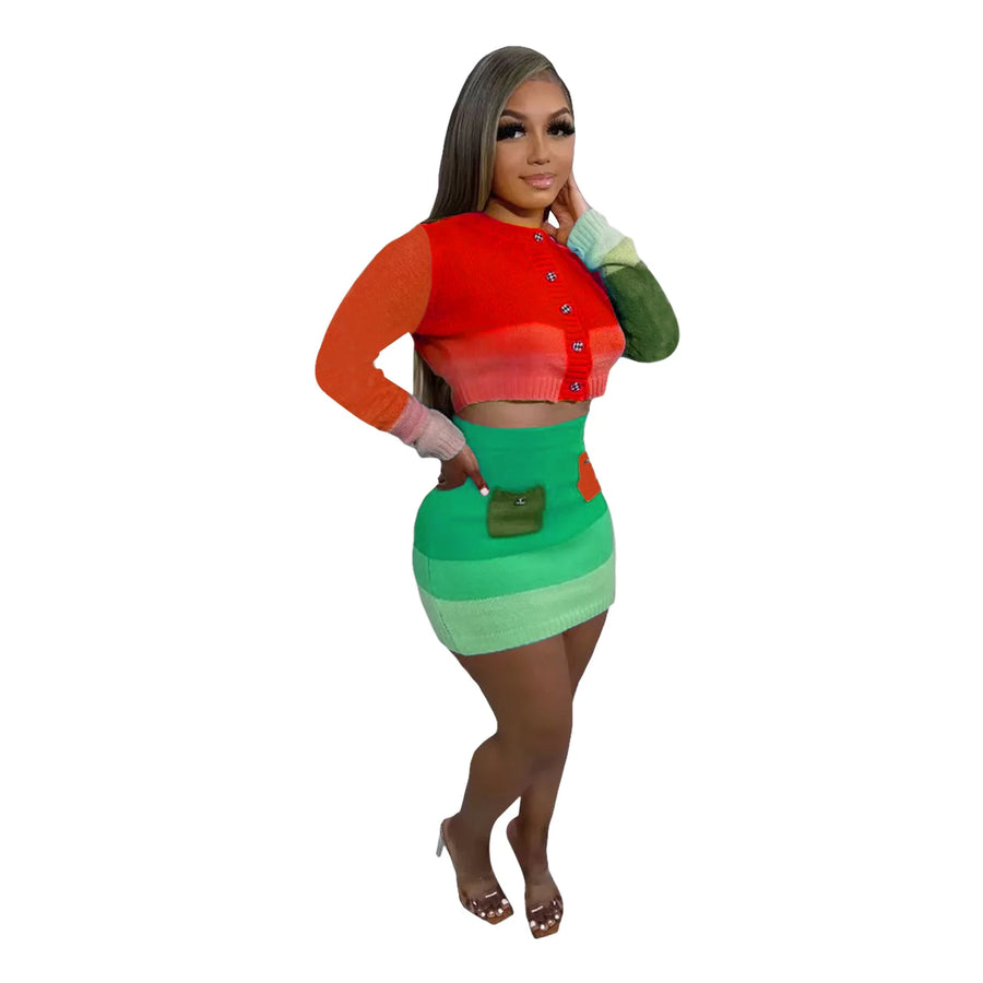 Women's Knit Long Sleeve Mini Two Piece Set