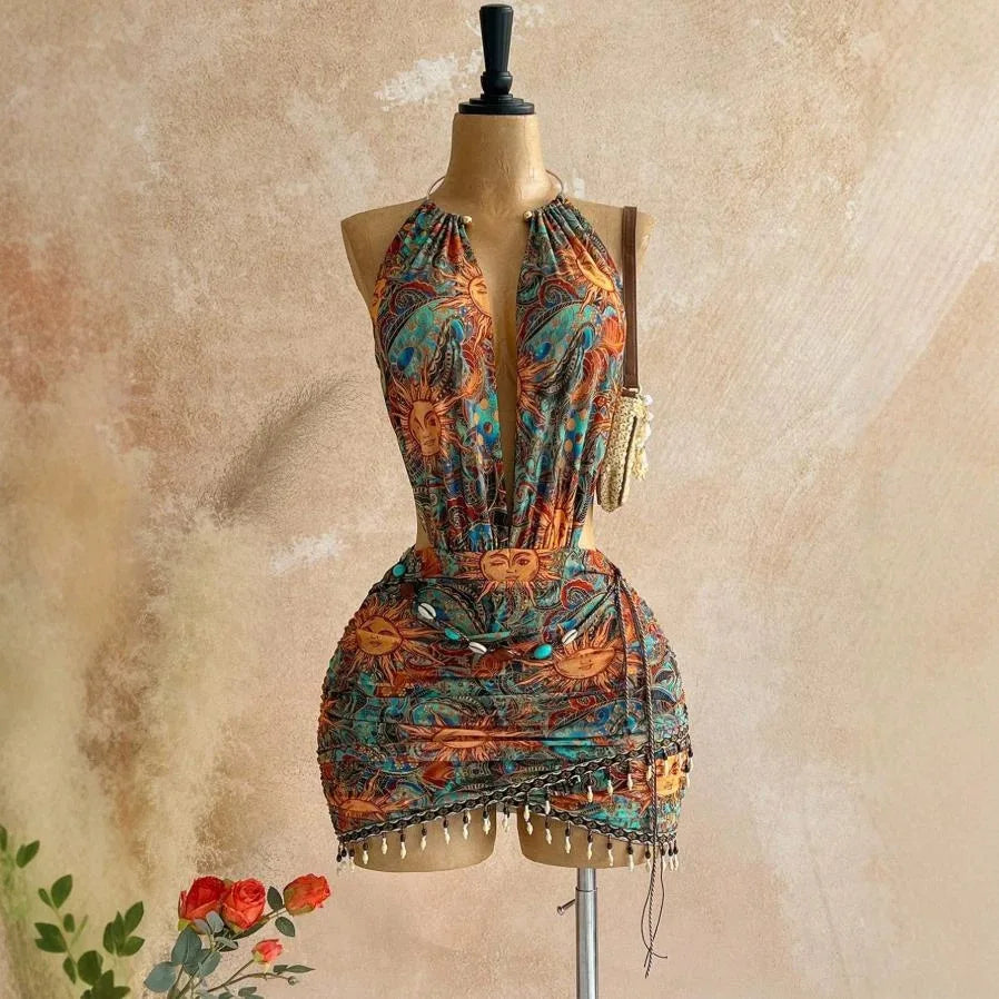Wholesale Women's Mesh Backless Halter Mini Dress