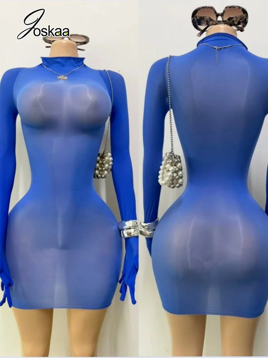 Women's Faux Leather Long Sleeve Bodycon Mini Dress - Detail View 1