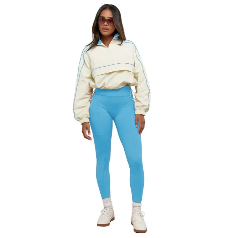 Women's Long Sleeve Sporty Nylon Full Two Piece Set