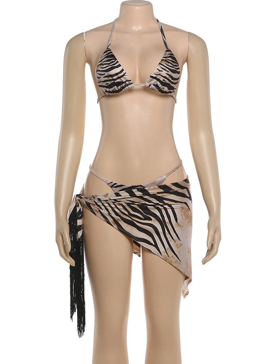 Joskaa Stripe Halter Mini Swimwear Print Bikinis Bra - swimwear image 2