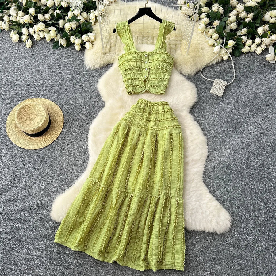 Women's Crop High Waist Pleated Two Piece Set