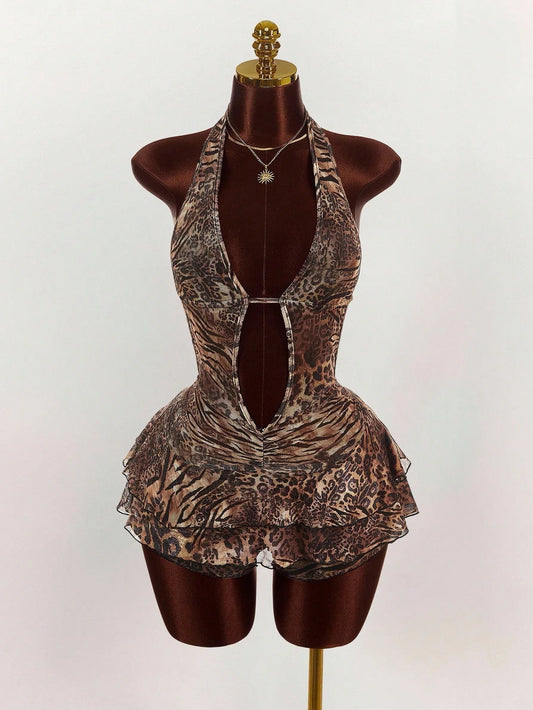 Joskaa Leopard Print Backless Halter Bodycon Mini Dress - mini dress image 2